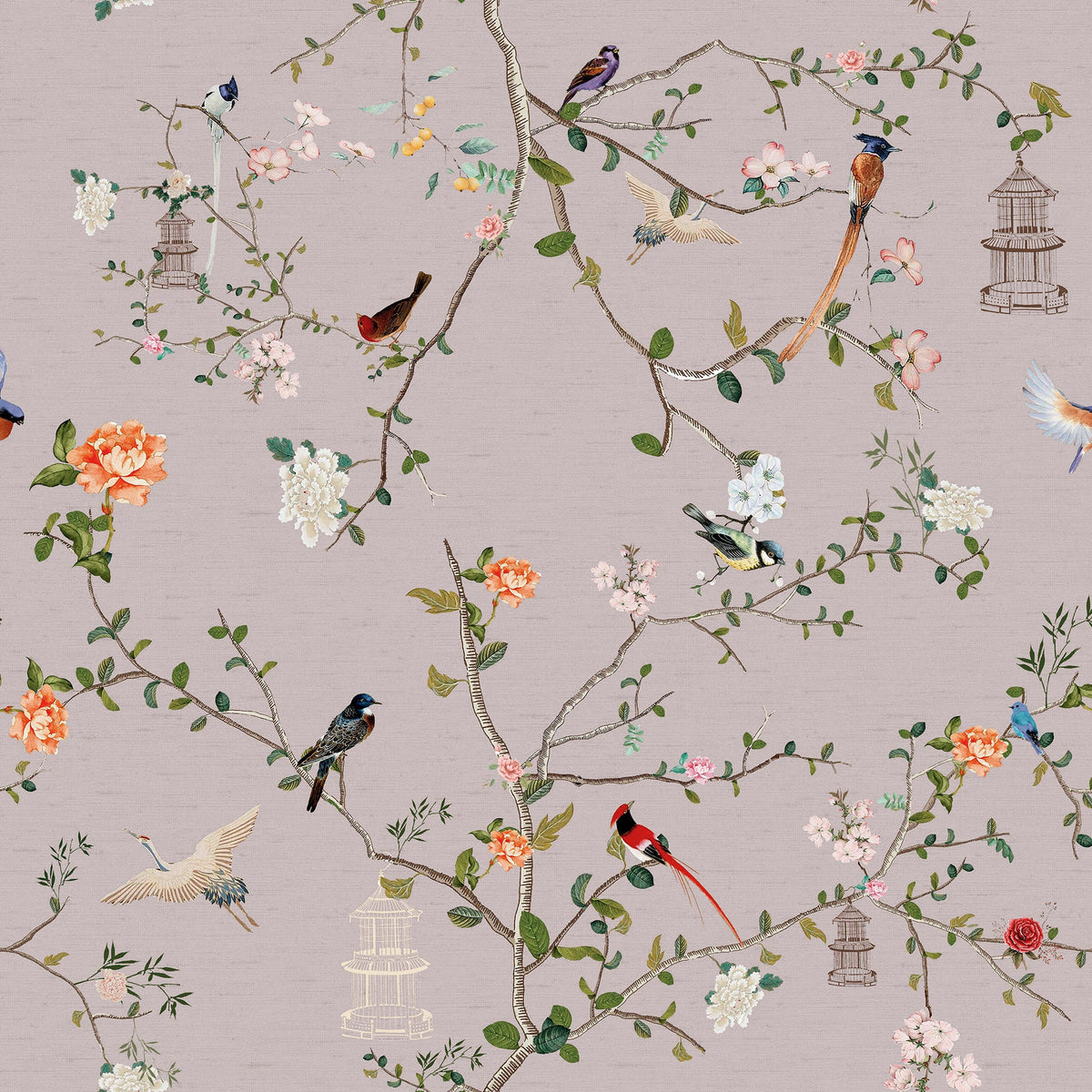 149627 The Secret Garden Chinoiserie Dusty Lilac Wallpaper by Rockett St George - flat