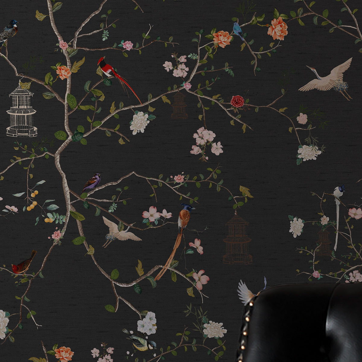 149628 The Secret Garden Chinoiserie Black Ink Wallpaper by Rockett St George - room
