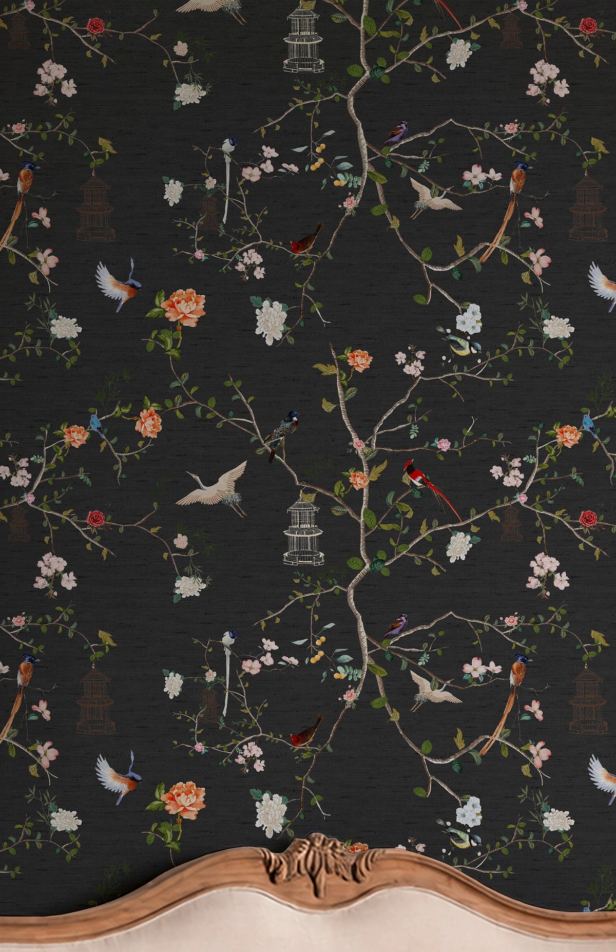 149628 The Secret Garden Chinoiserie Black Ink Wallpaper by Rockett St George - room