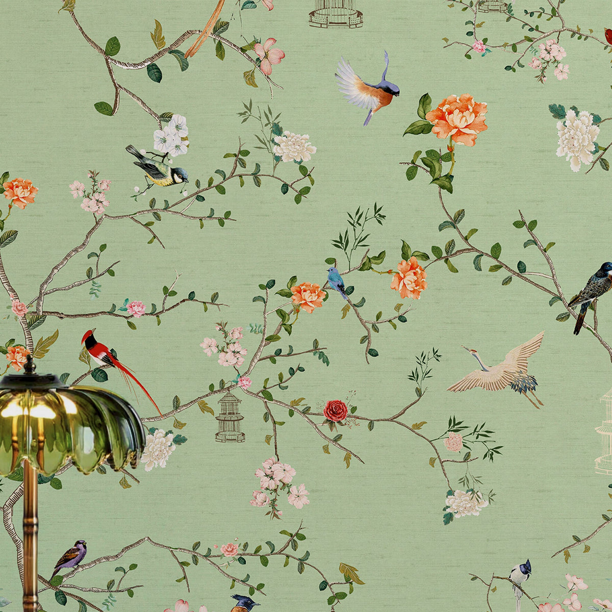 149631 The Secret Garden Chinoiserie Green Tea Wallpaper by Rockett St George - room