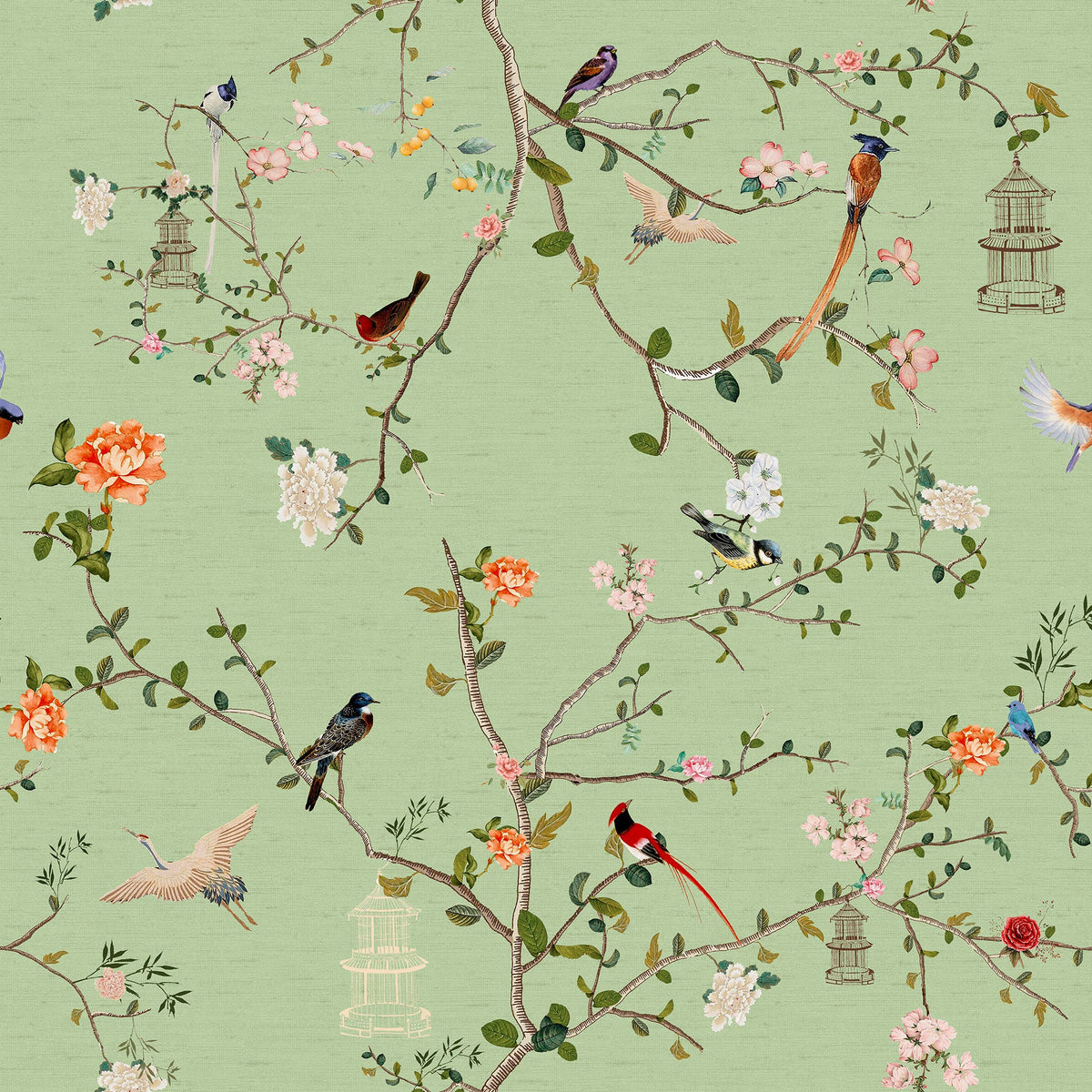 149631 The Secret Garden Chinoiserie Green Tea Wallpaper by Rockett St George - flat
