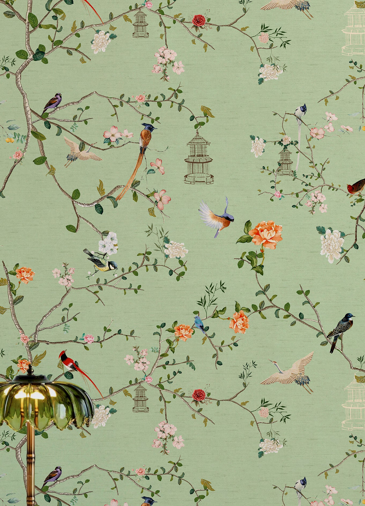149631 The Secret Garden Chinoiserie Green Tea Wallpaper by Rockett St George - detail