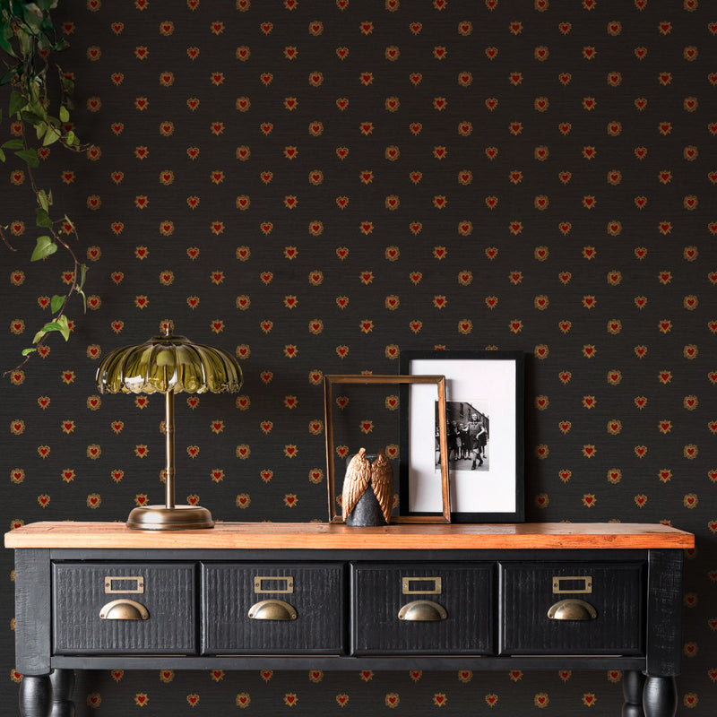 149638 Sacred Hearts Noir Red Wallpaper by Rockett St George - room