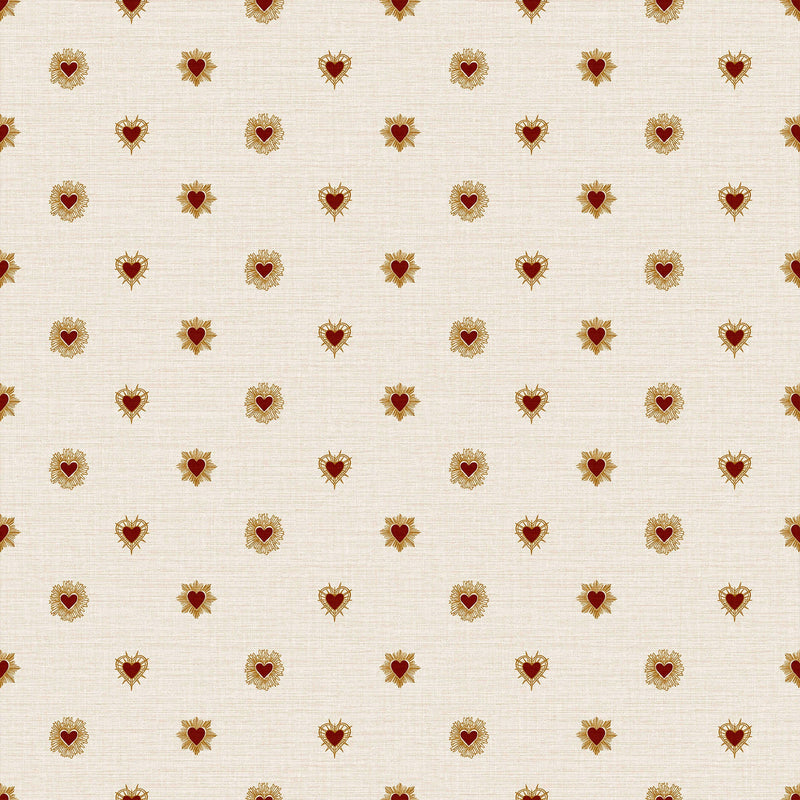 149639 Sacred Hearts Ivory Red Wallpaper by Rockett St George - flat