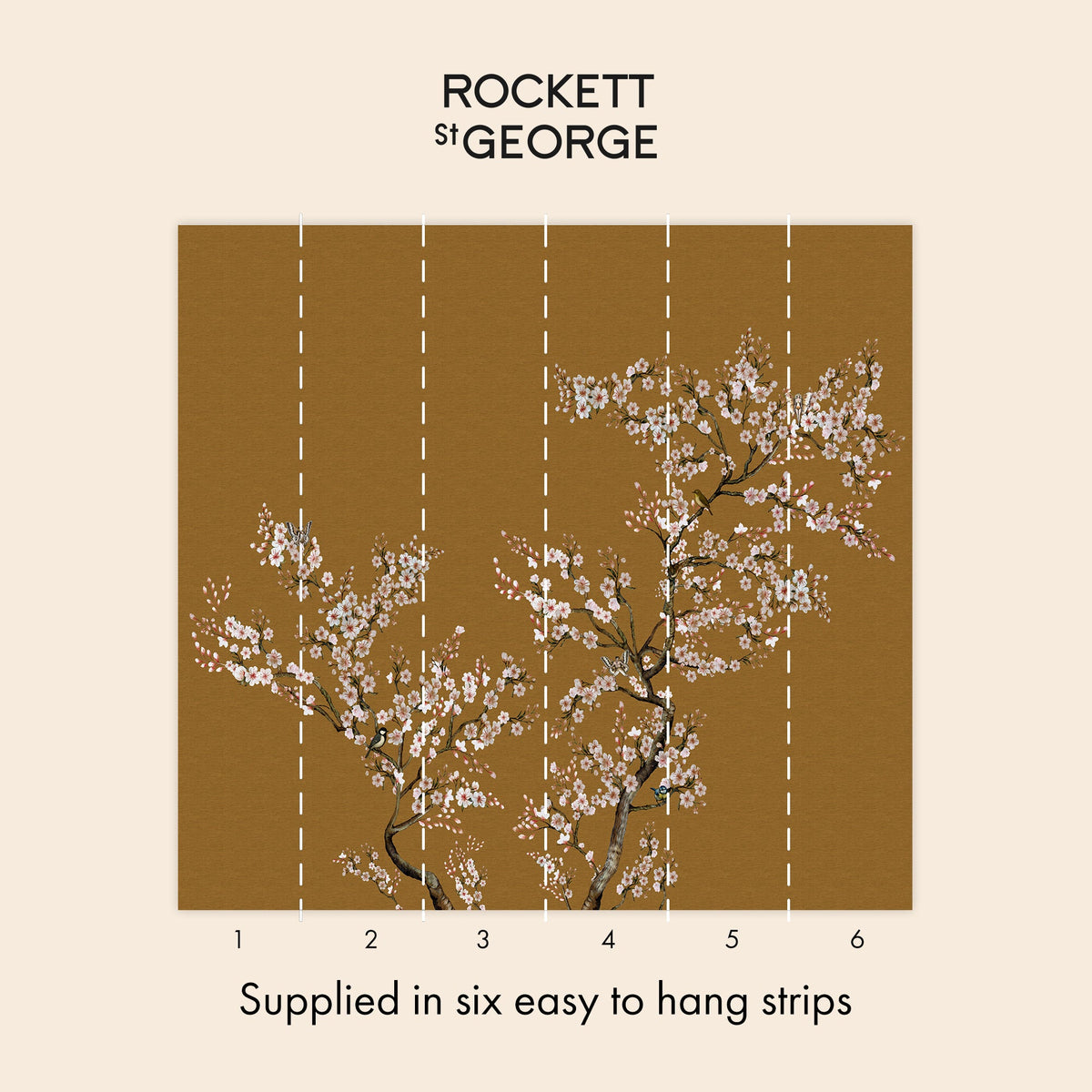 150156FXST Blossom Mischief Antique Gold Mural by Rockett St George - detail