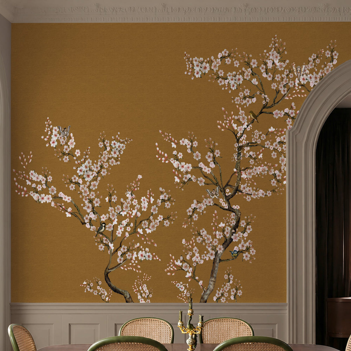 150156FXST Blossom Mischief Antique Gold Mural by Rockett St George - room