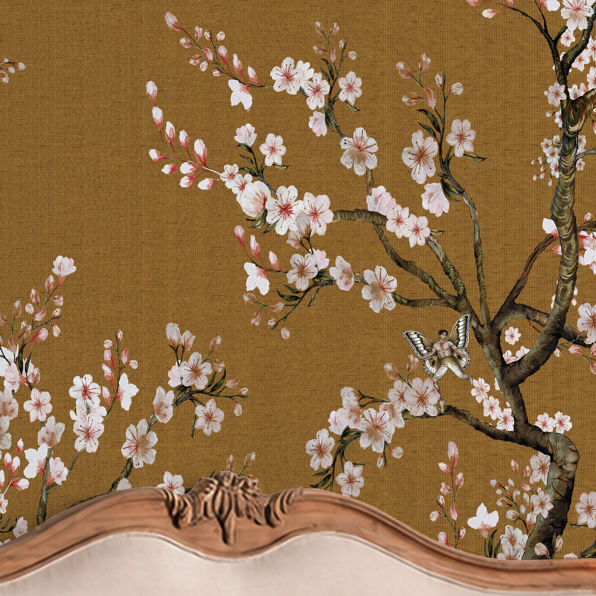 150156FXST Blossom Mischief Antique Gold Mural by Rockett St George - room