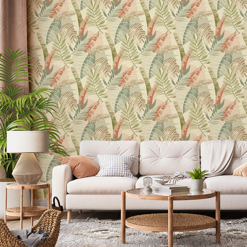 1600 Sarika Leaf Cream Green Wallpaper by Belgravia
