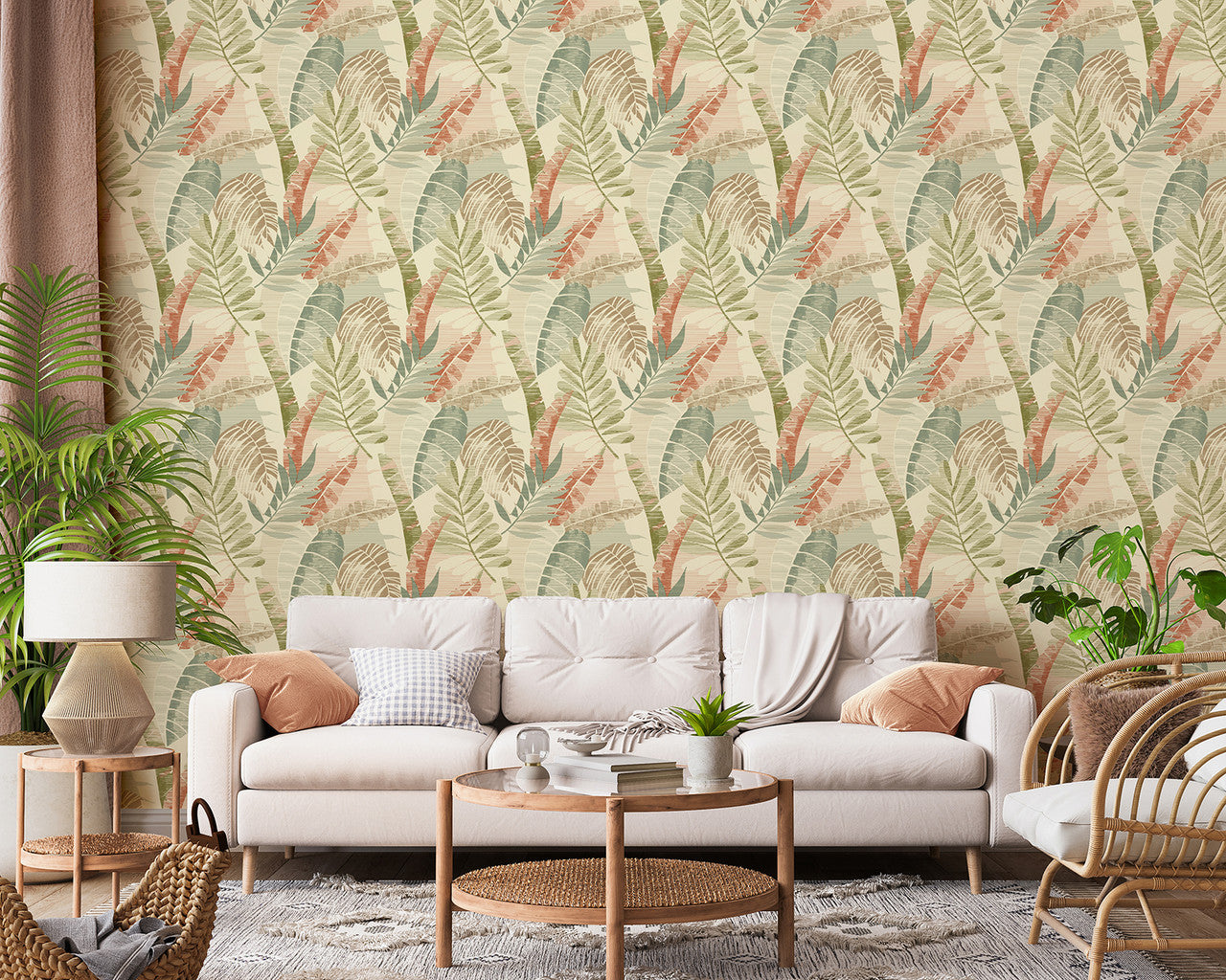 1600 Sarika Leaf Cream Green Wallpaper by Belgravia