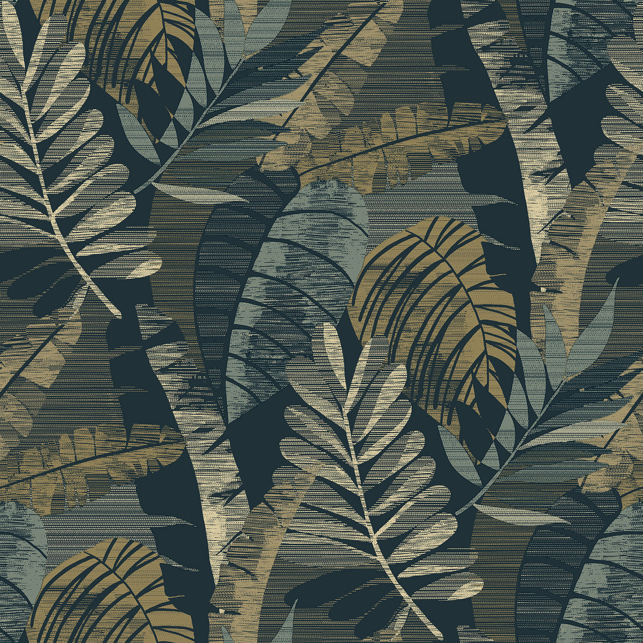 1602 Sarika Leaf Blue Gold Wallpaper by Belgravia