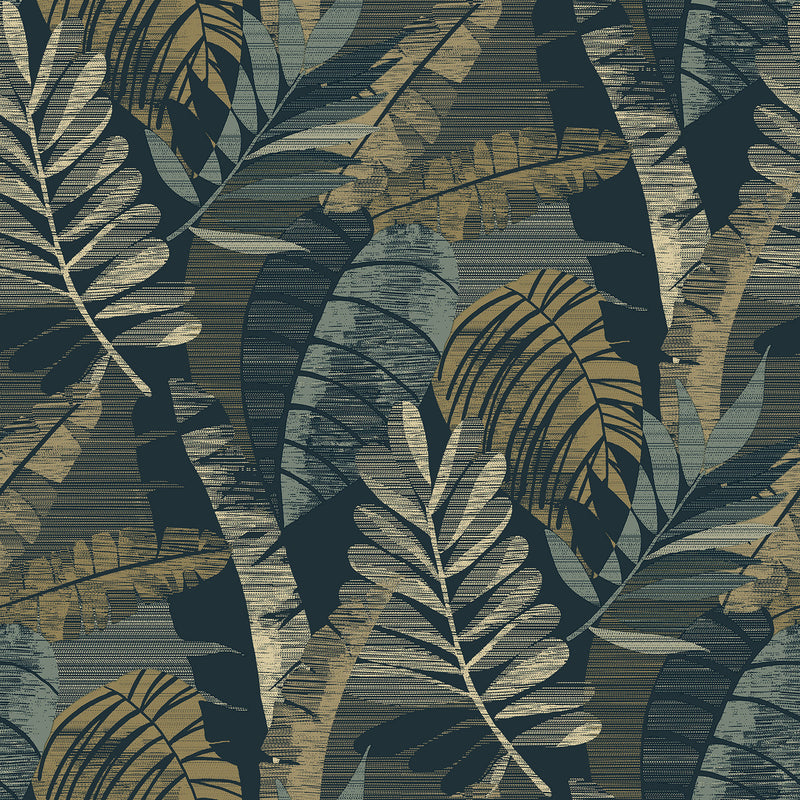 1602 Sarika Leaf Blue Gold Wallpaper by Belgravia