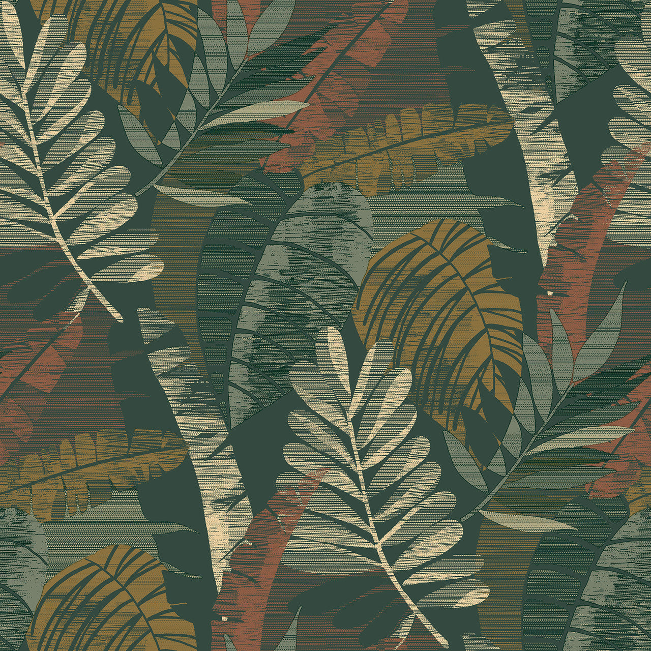 1603 Sarika Leaf Green & Orange Wallpaper by Belgravia