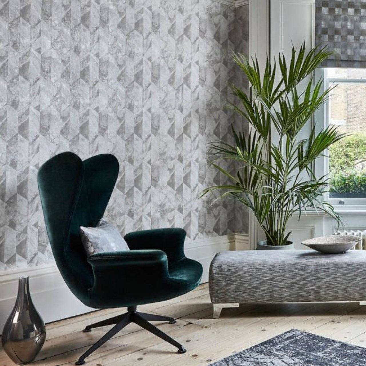 1674-908 Chisel Perspective Pewter Wallpaper by Prestigious Textiles