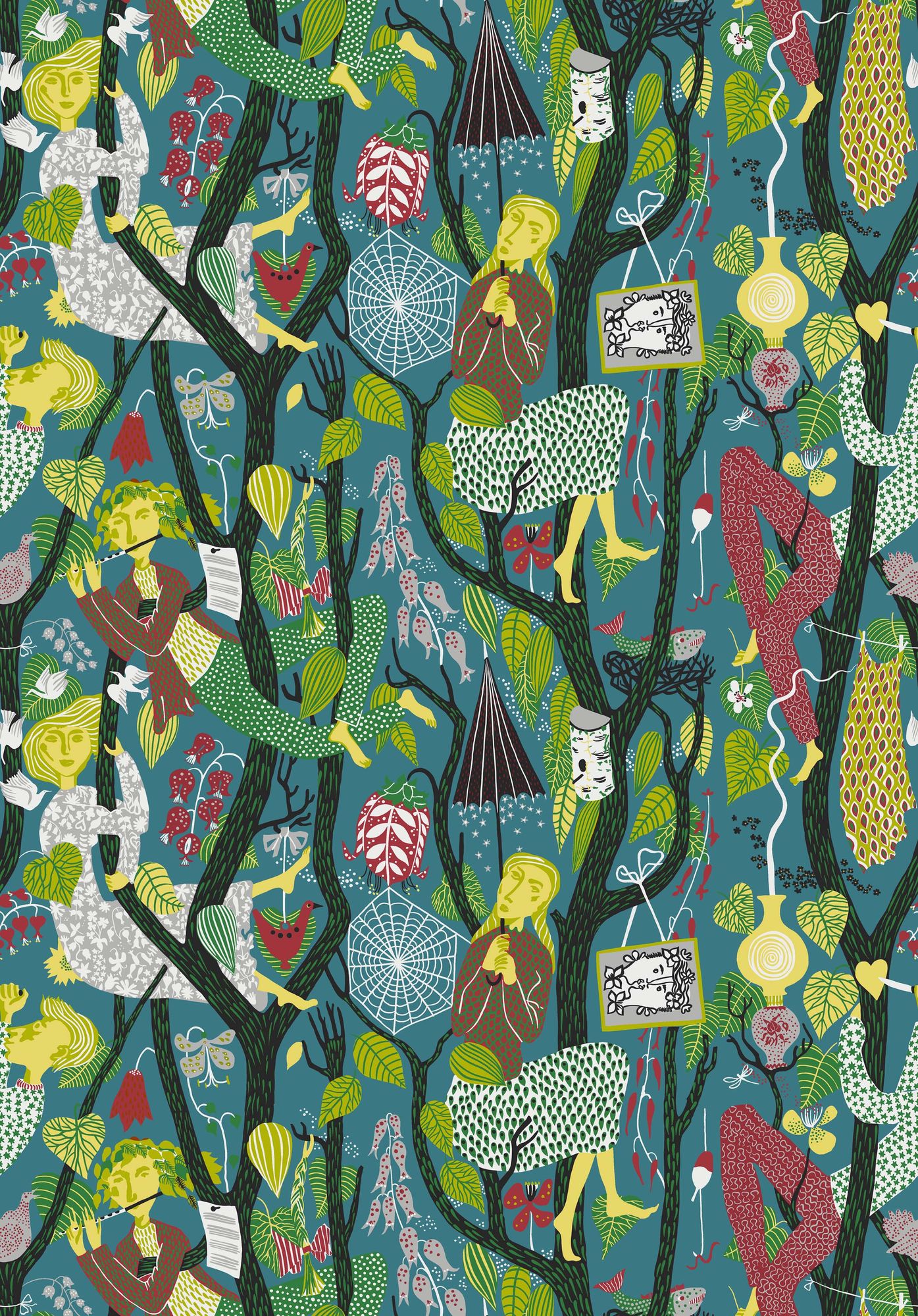 1756 Stig Lindberg Melodi Multi and Blue Wallpaper by Boråstapeter