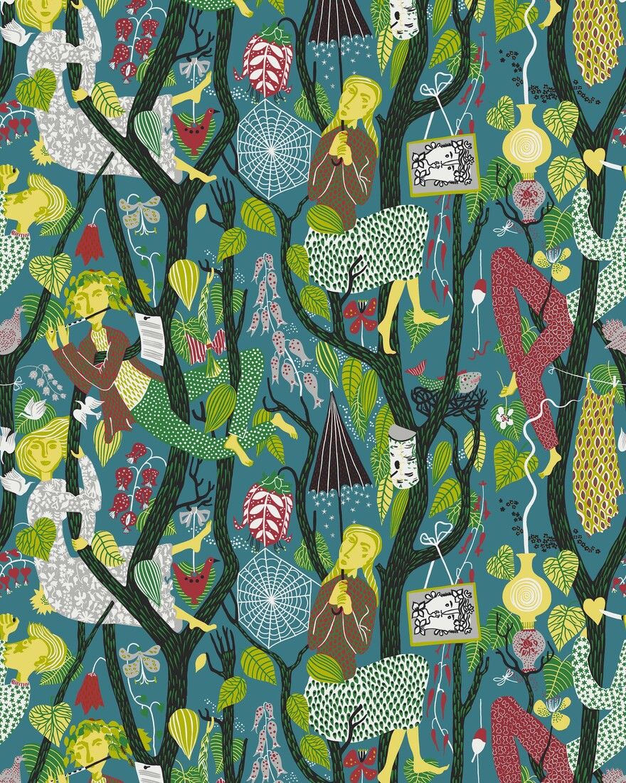 1756 Stig Lindberg Melodi Multi and Blue Wallpaper by Boråstapeter