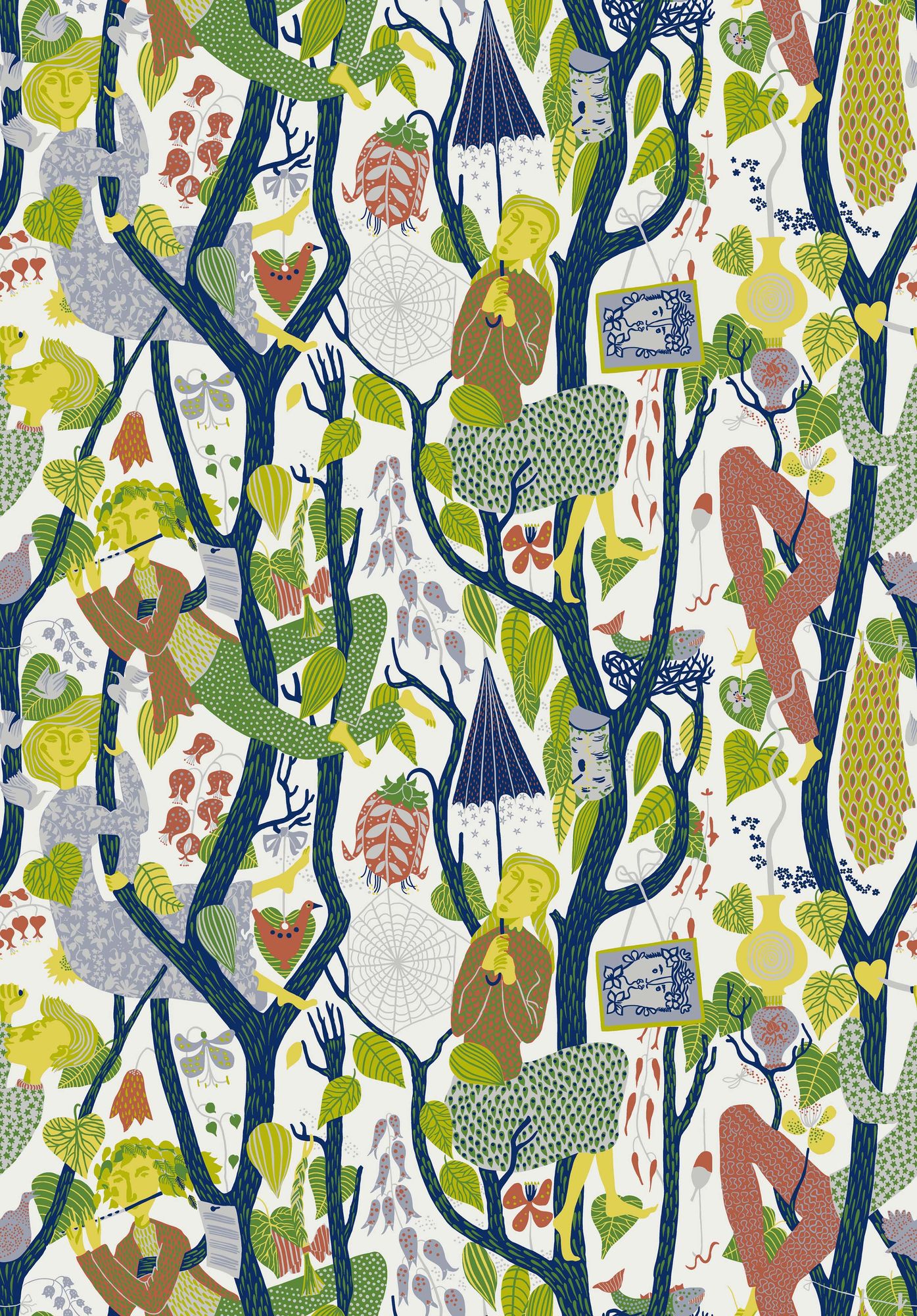 1757 Stig Lindberg Melodi Multi and White Wallpaper by Boråstapeter