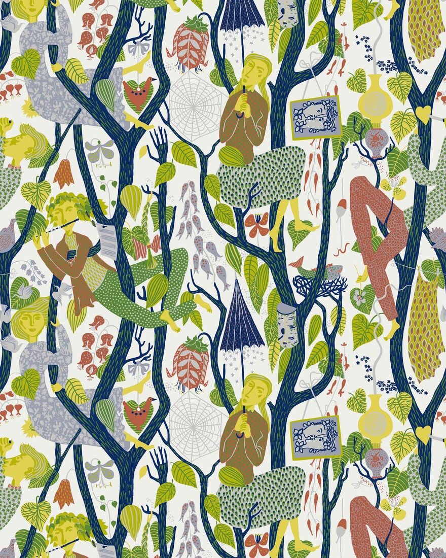 1757 Stig Lindberg Melodi Multi and White Wallpaper by Boråstapeter