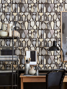1758 Stig Lindberg Pottery Black and Multi Wallpaper by Boråstapeter