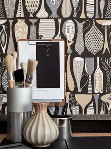 1758 Stig Lindberg Pottery Black and Multi Wallpaper by Boråstapeter