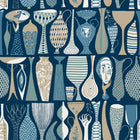1759 Stig Lindberg Pottery Blue and Multi Wallpaper by Boråstapeter
