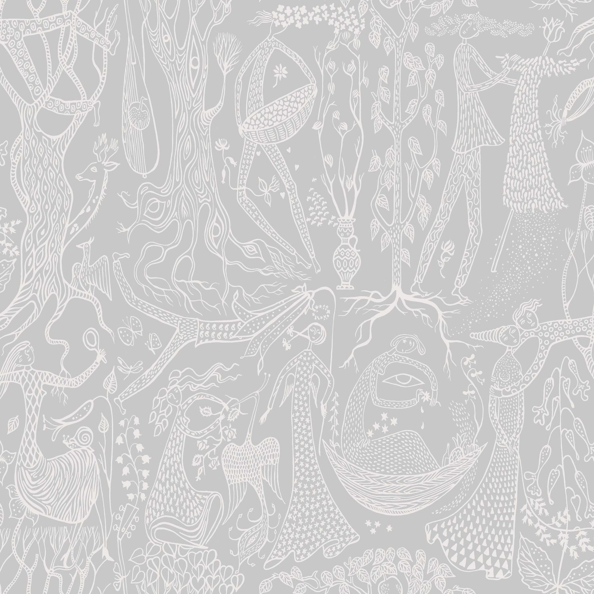 1762 Stig Lindberg Poème d´amour Grey Wallpaper by Boråstapeter
