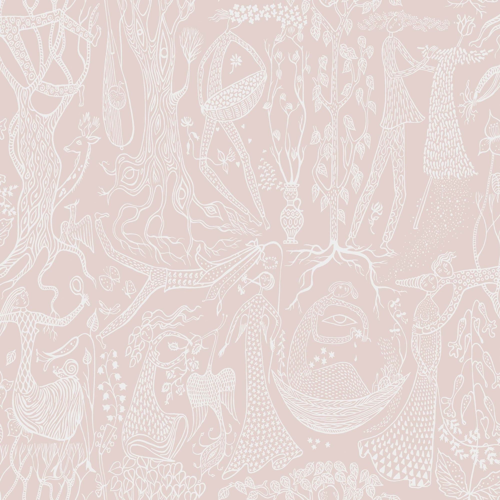 1764 Stig Lindberg Poème d´amour Pink Wallpaper by Boråstapeter