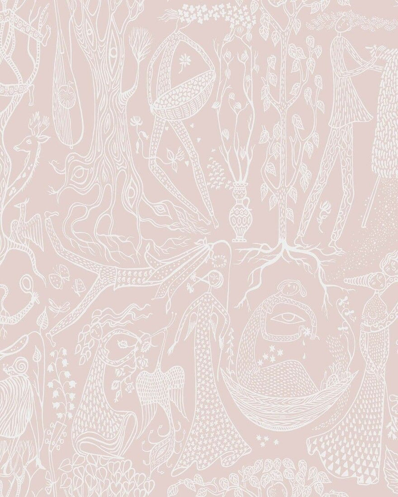 1764 Stig Lindberg Poème d´amour Pink Wallpaper by Boråstapeter