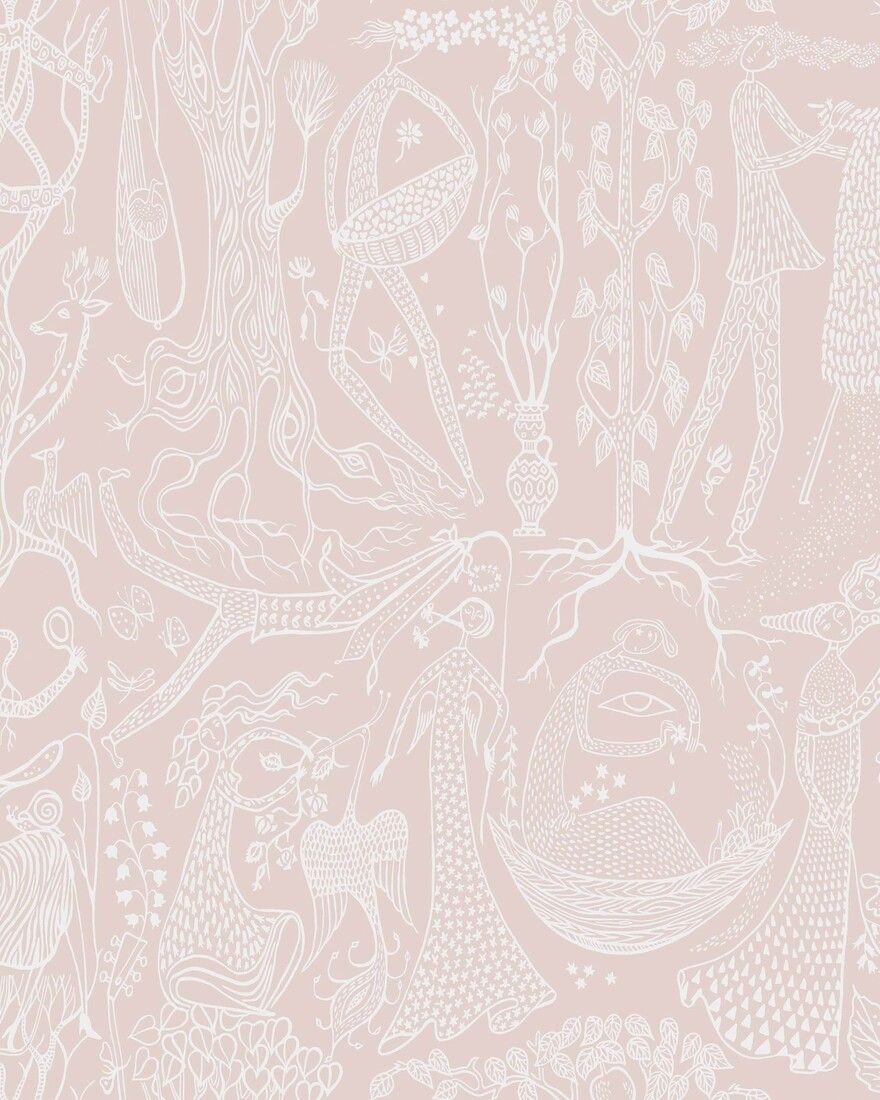 1764 Stig Lindberg Poème d´amour Pink Wallpaper by Boråstapeter