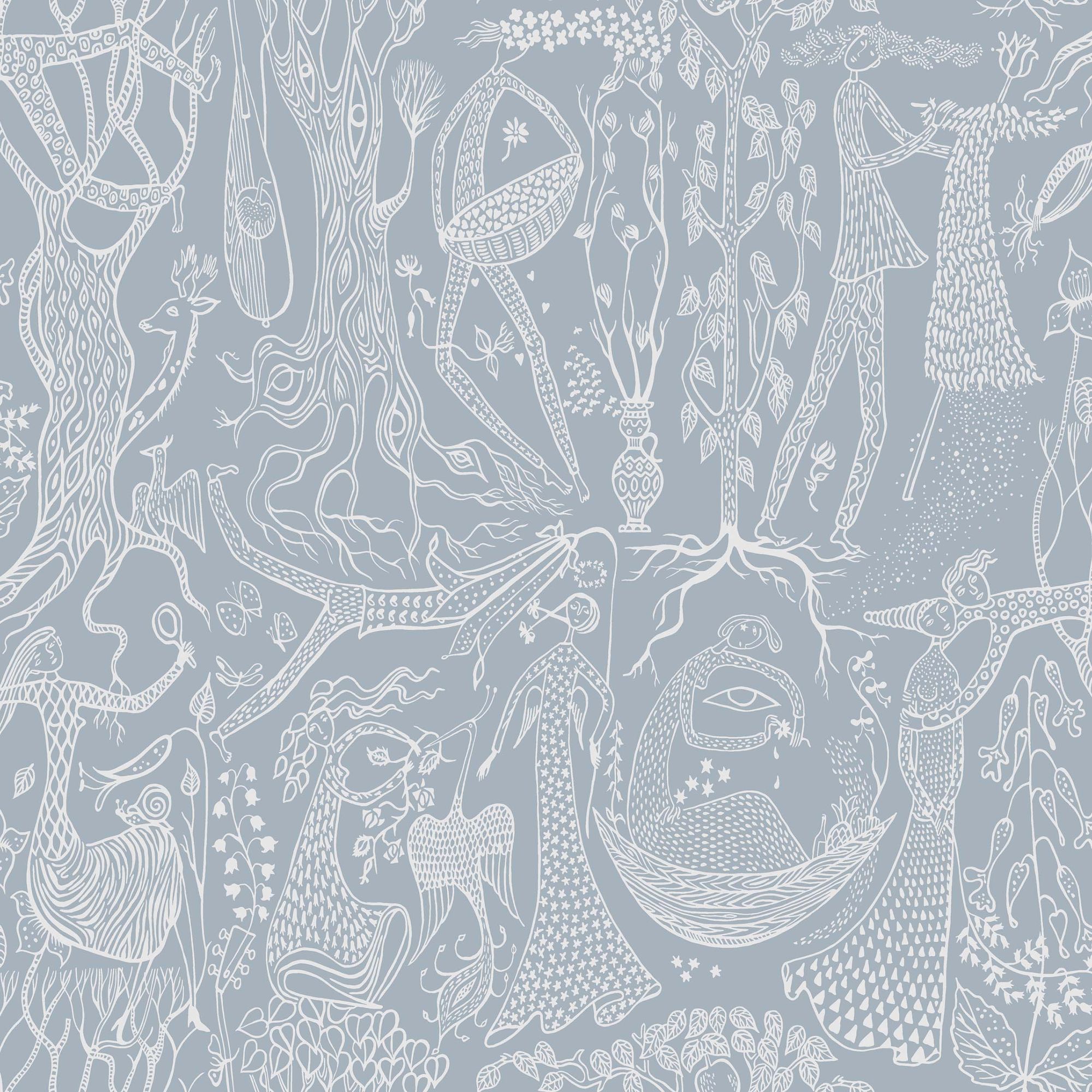 1765 Stig Lindberg Poème d´amour Blue Wallpaper by Boråstapeter