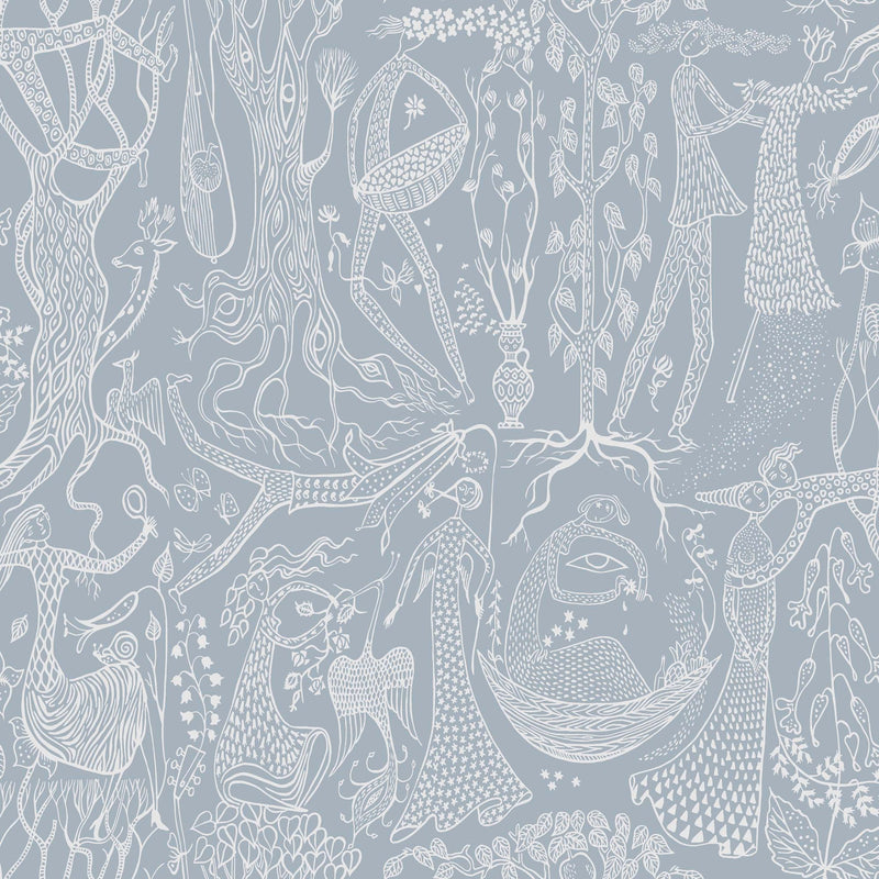 1765 Stig Lindberg Poème d´amour Blue Wallpaper by Boråstapeter