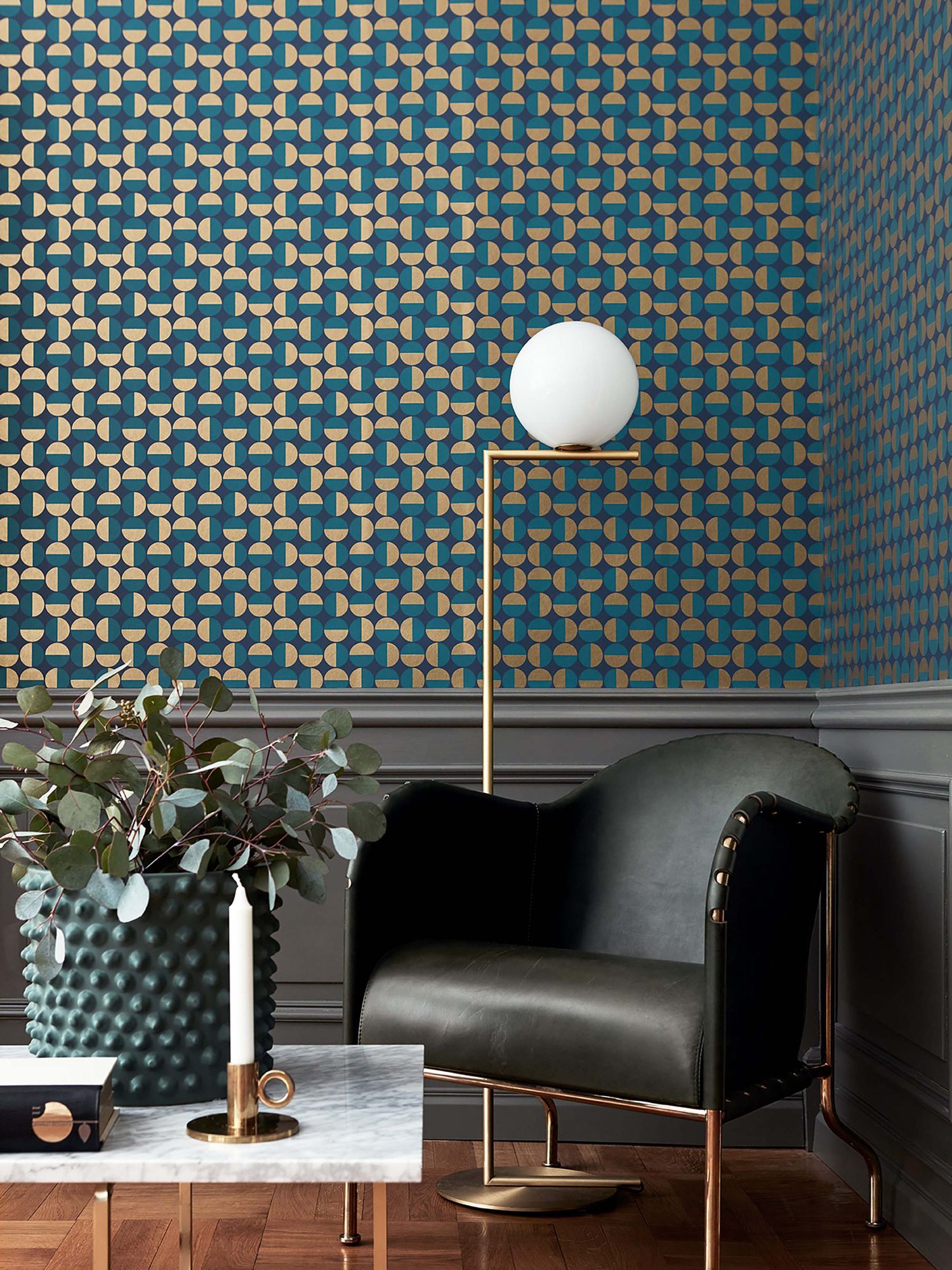 1774 Arne Jacobsen Vertigo Green and Blue Wallpaper by Boråstapeter