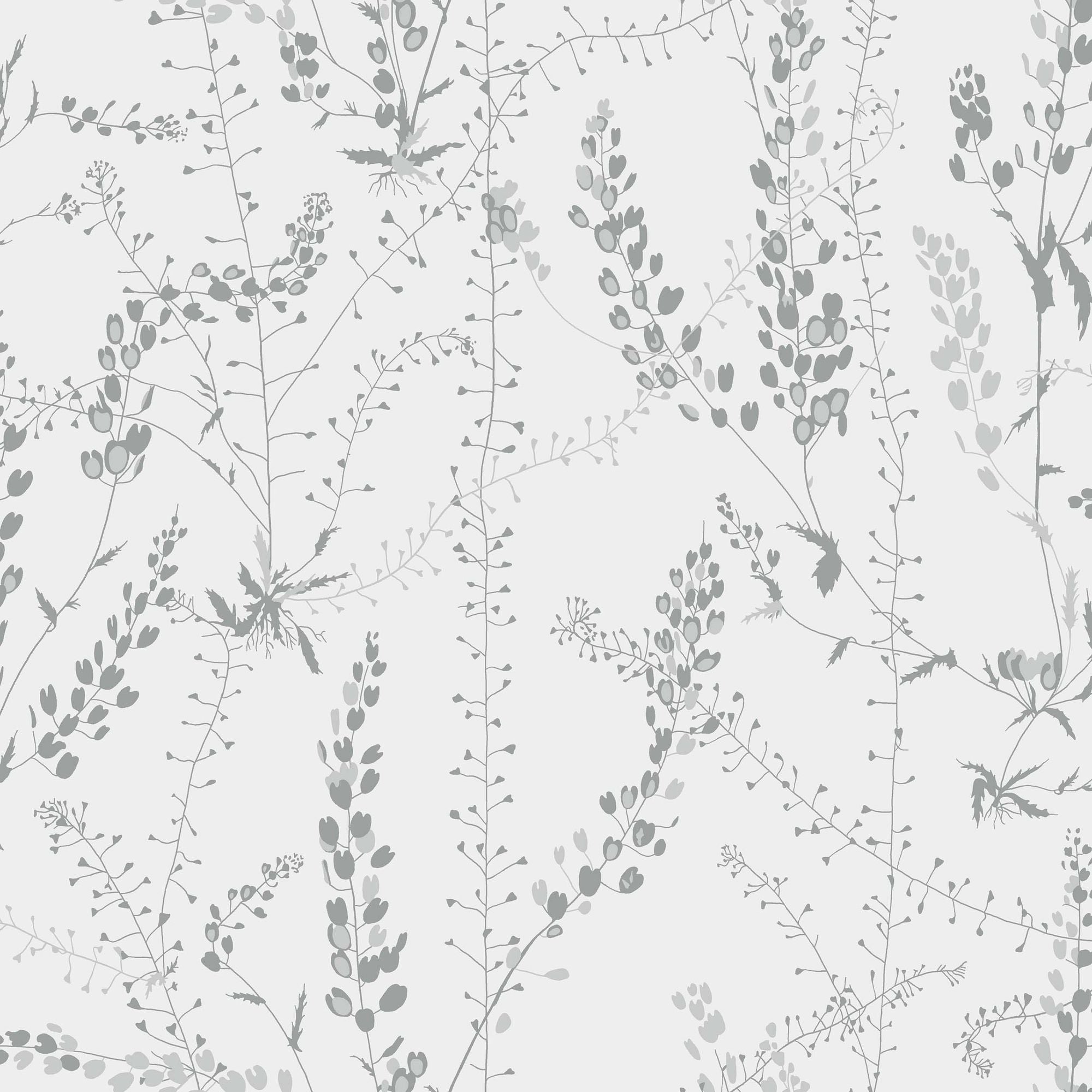 1786 Arne Jacobsen Bladranker Grey and White Wallpaper by Boråstapeter