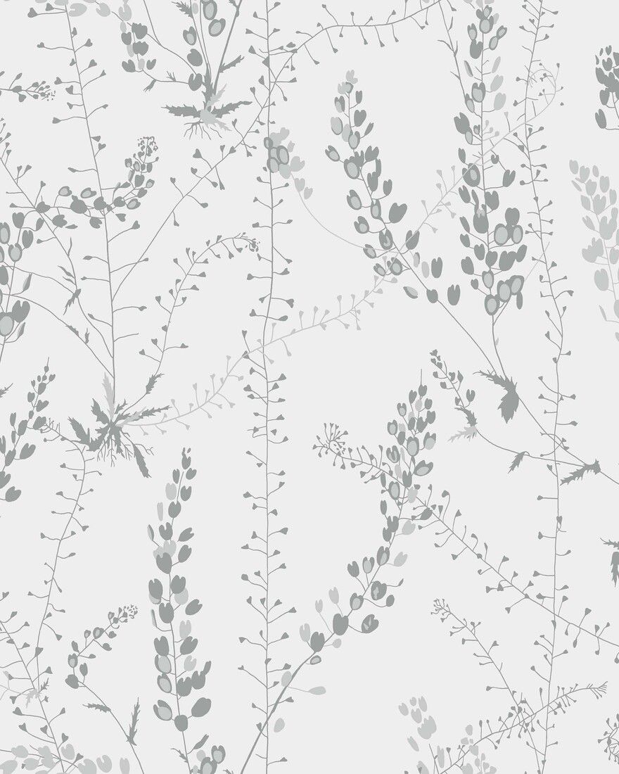 1786 Arne Jacobsen Bladranker Grey and White Wallpaper by Boråstapeter