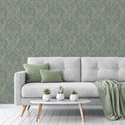 188401 Textured Damask Teal Wallpaper by Grandeco