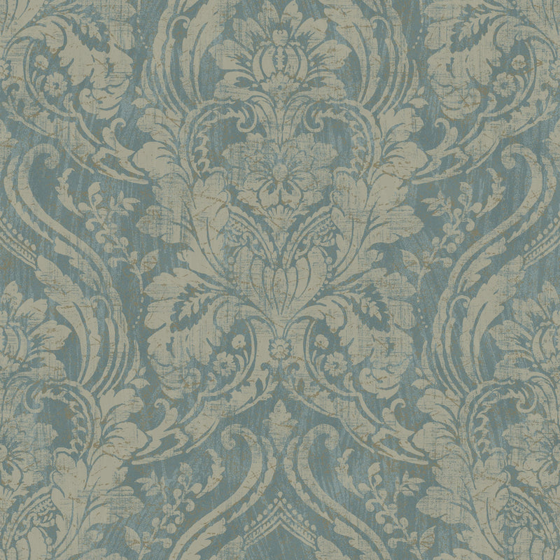 188401 Textured Damask Teal Wallpaper by Grandeco