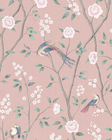 1901 Paradise Birds Light Pink and Green Icons Wallpaper by Boråstapeter