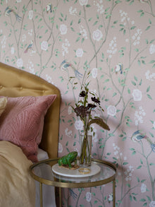 1901 Paradise Birds Light Pink and Green Icons Wallpaper by Boråstapeter