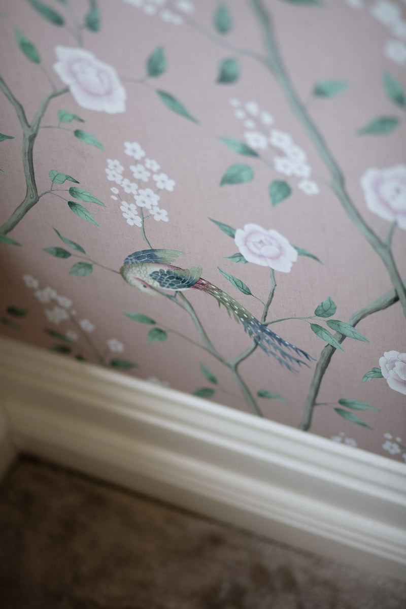 1901 Paradise Birds Light Pink and Green Dreamy Escape Wallpaper by Boråstapeter