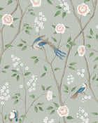 1903 Paradise Birds Dark Green and Pink Icons Wallpaper by Boråstapeter