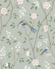 1903 Paradise Birds Dark Green and Pink Dreamy Escape Wallpaper by Boråstapeter