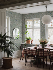 1903 Paradise Birds Dark Green and Pink Icons Wallpaper by Boråstapeter