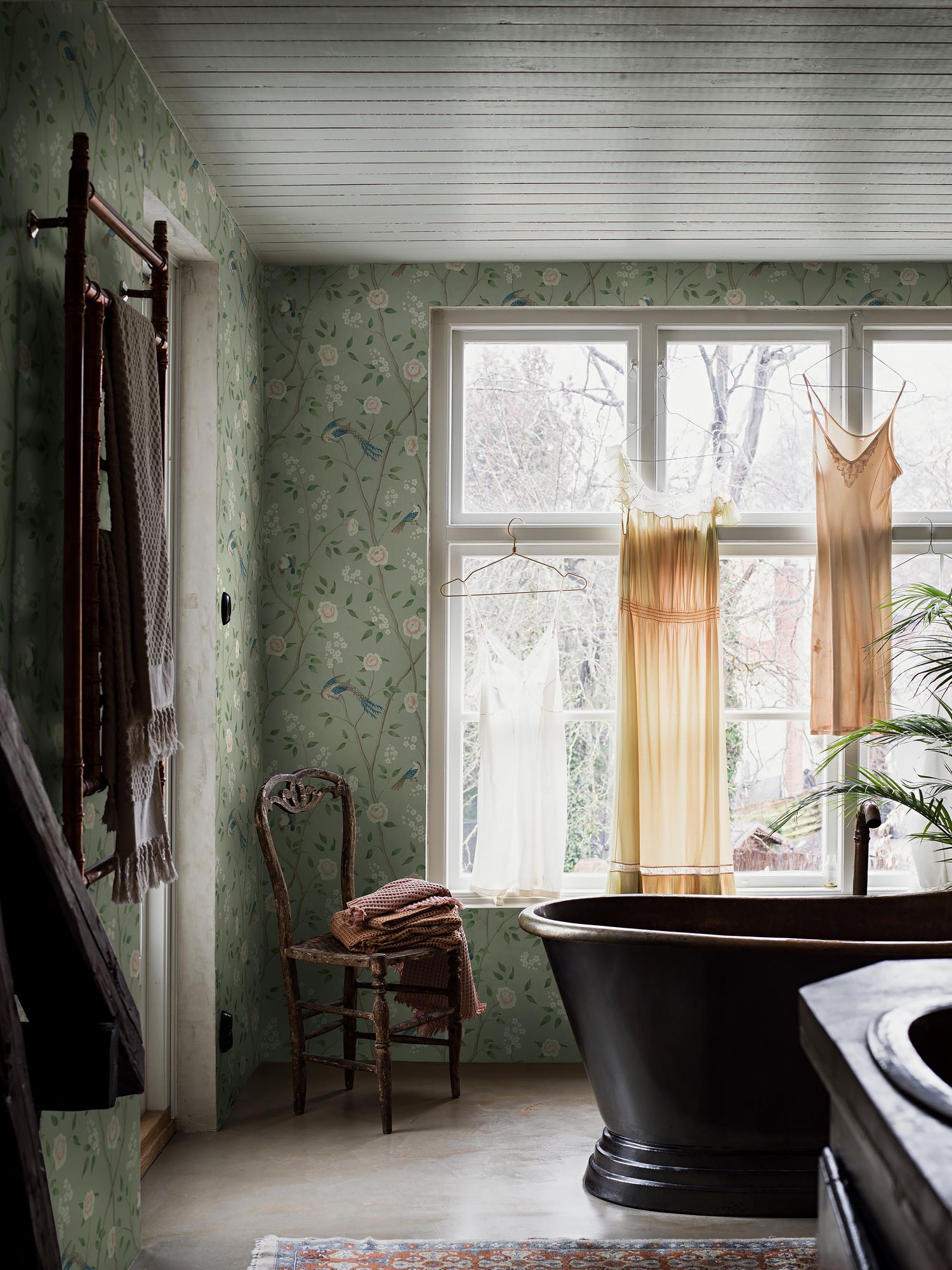 1903 Paradise Birds Dark Green and Pink Dreamy Escape Wallpaper by Boråstapeter