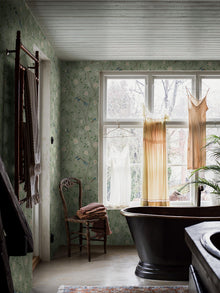 1903 Paradise Birds Dark Green and Pink Dreamy Escape Wallpaper by Boråstapeter