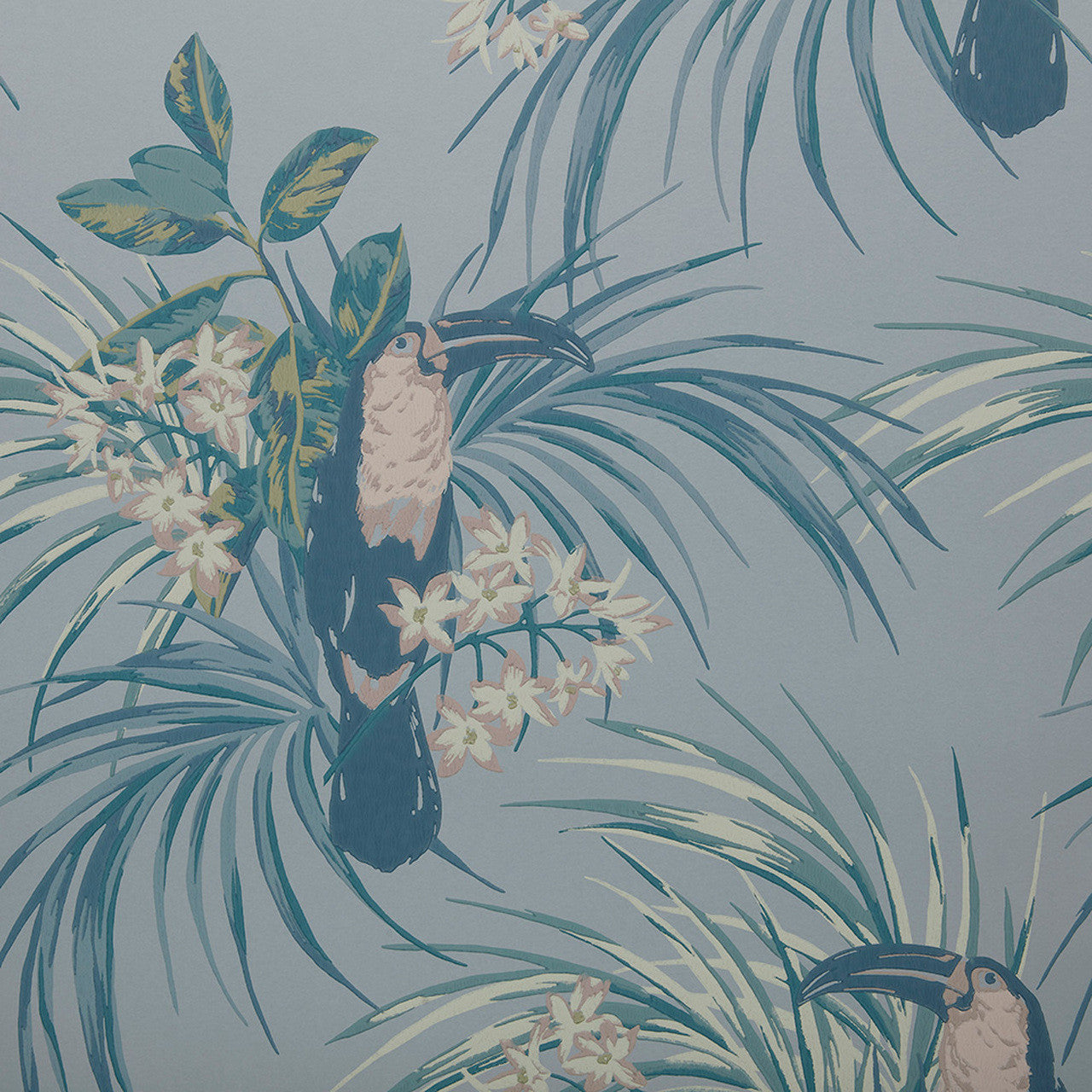 1907-135-01 Le Toucan Pale Blue Elodie Wallpaper by 1838 Wallcoverings