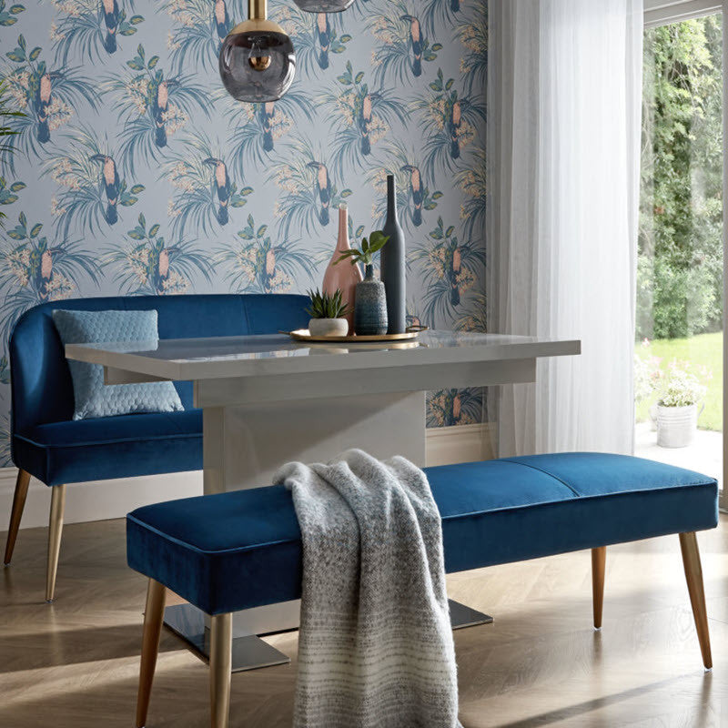 1907-135-01 Le Toucan Pale Blue Elodie Wallpaper by 1838 Wallcoverings