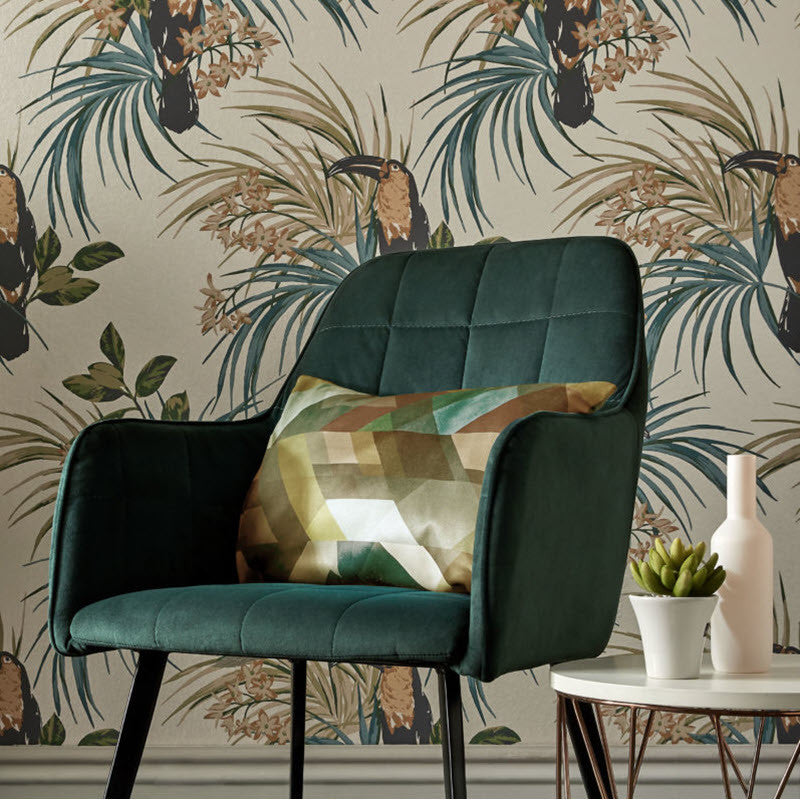 1907-135-03 Le Toucan Emerald Elodie Wallpaper by 1838 Wallcoverings