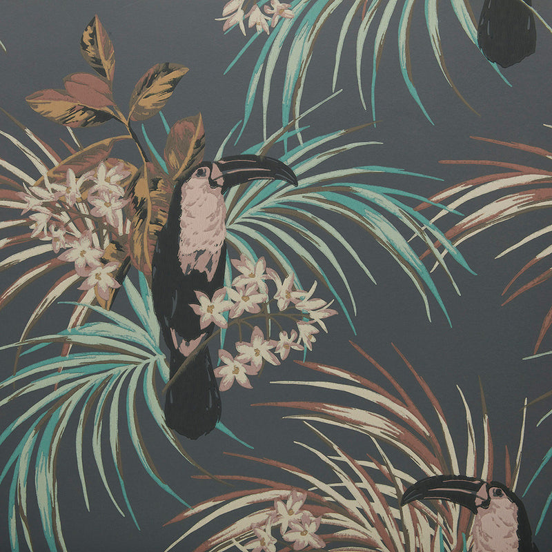 1907-135-05 Le Toucan Charcoal Elodie Wallpaper by 1838 Wallcoverings