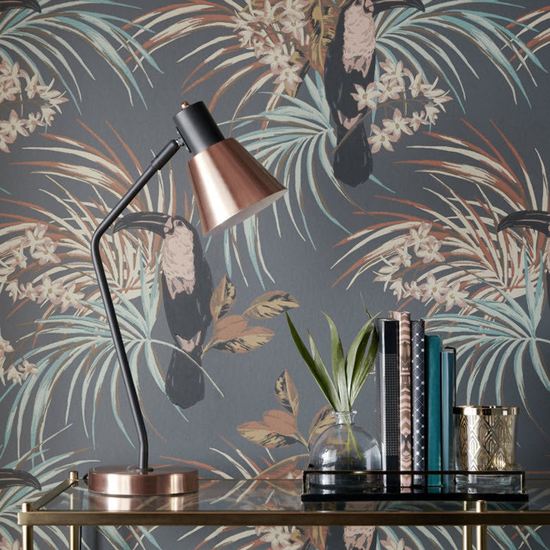 1907-135-05 Le Toucan Charcoal Elodie Wallpaper by 1838 Wallcoverings