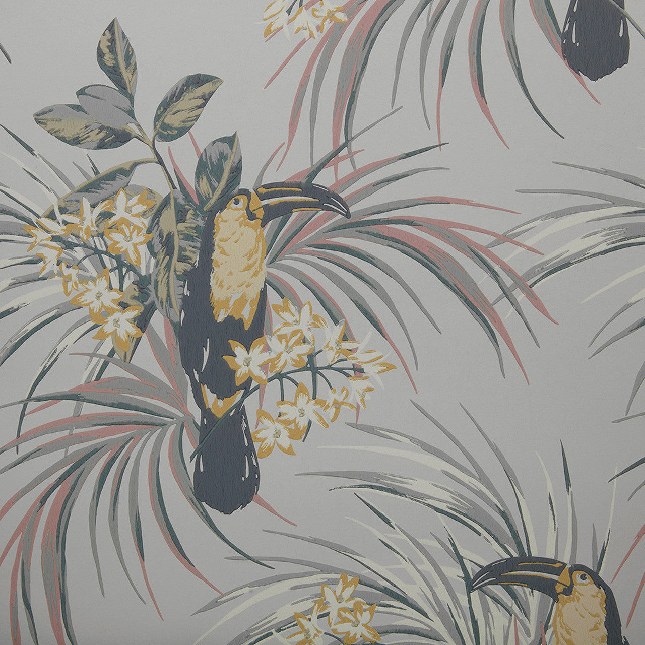 1907-135-06 Le Toucan Soft Grey Elodie Wallpaper by 1838 Wallcoverings