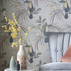 1907-135-06 Le Toucan Soft Grey Elodie Wallpaper by 1838 Wallcoverings